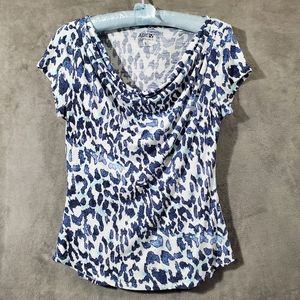 Apt 9 Draped Neck Top Blue Leopard Print Size S
